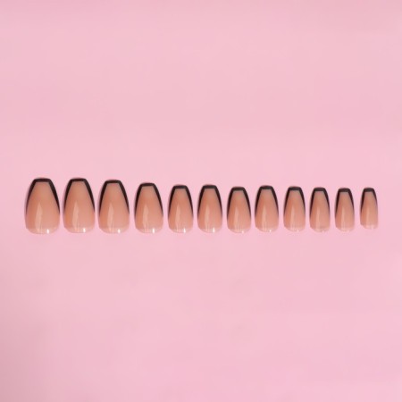 Franch overhead nails, 12 pcs, with adhesive plates, ballerina shape, beige color/black-8