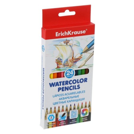 Pencils Watercolor 24 colors Erichkrause, hexagonal, with a brush-1