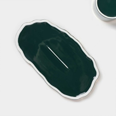 Tea couple ceramic "luxury", 3 items: mug 250 ml, saucer 23.5 × 13 cm, spoon, green color-6