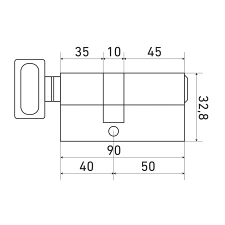 Cylinder mechanism standard MAX, 90 mm (50x40V), 5 keys, key/turntable, matte nickel 1066395-2