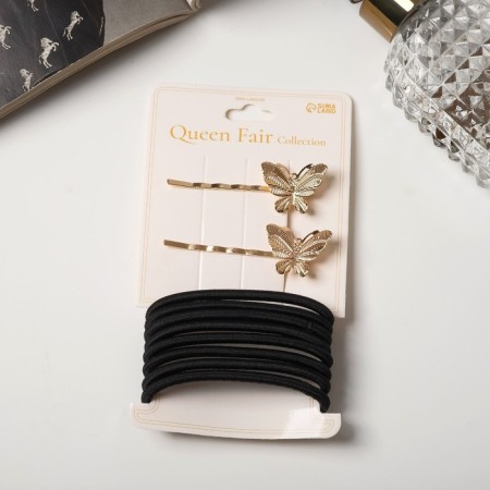Hair set "Liora" (8 elastic bands, 2 invisibility 5 cm) butterflies, black-golden