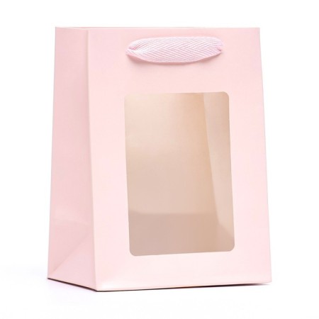 Gift package, with a window, 20 x 15 x 10 cm, pink 1pc.-1