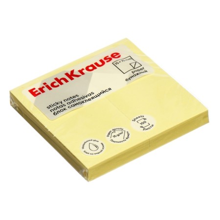 Block with a sticky edge paper 75x75 mm, erichkrause, 100 sheets, yellow-2