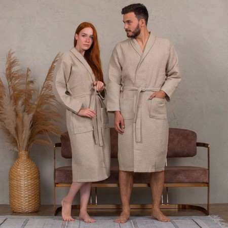 Wafel unisex bathrobe, size XXL, beige color