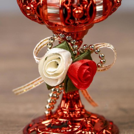 Climber Plastic, glass for 1 candle "rose" glass on the leg red 13x6x6 cm-3