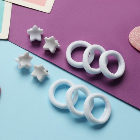Hair Set "Zeadnitsa" (12 elastic bands 2 cm, 4 crab) stars, white-1