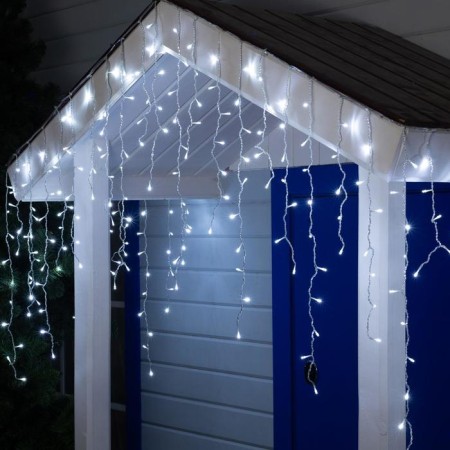 Garland "fringe" 3 × 0.9 m, IP44, UMS, transparent thread, 232 LED, white glow, 220 V