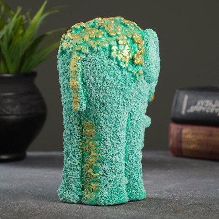 Figure "Elephant from flowers" turquoise with gilding 18x12x10cm-3