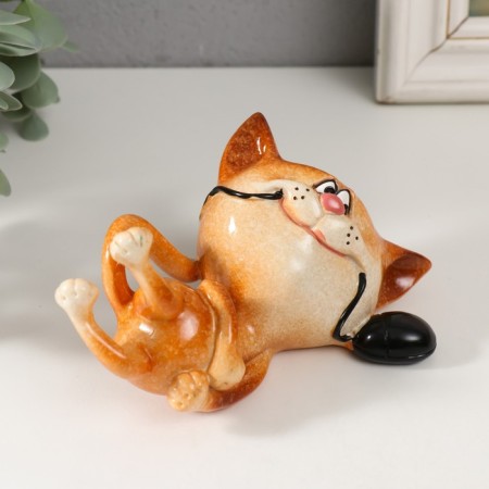 Souvenir Polystone Lac "cat plays with a computer mouse" 12x8.5x6.8 cm-1