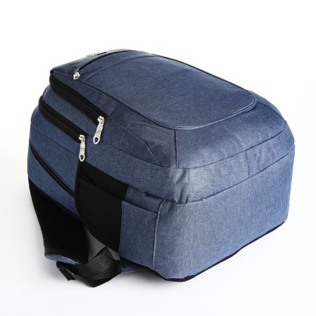 School backpack from textiles on lightning, 5 pockets, blue color-4