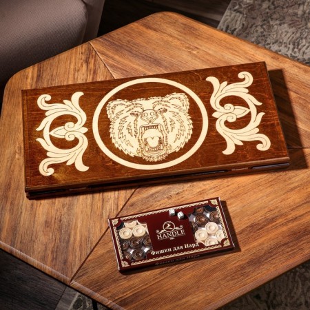 Handmade backgammon "Bear", 60x30 cm, with a chess field, a walnut array, Armenia