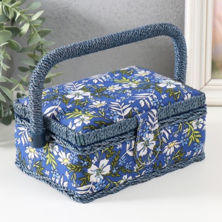 Casket for needlework "Field flowers on blue" 18x12x9.5 cm
