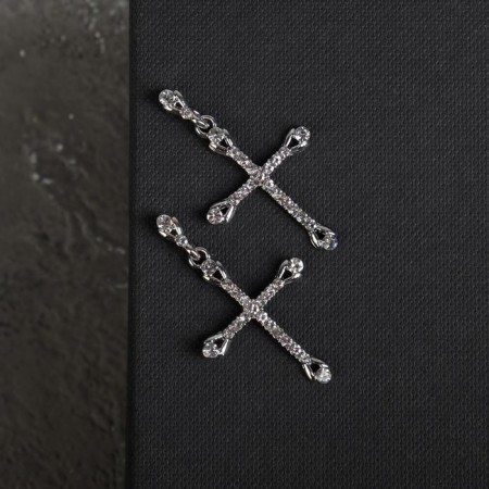 Earrings with rhinestones “crosses” inserts, white color in silver-1