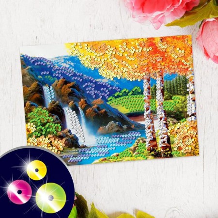 Application with sequins with an adhesive layer "Autumn landscape", 30 × 45 cm