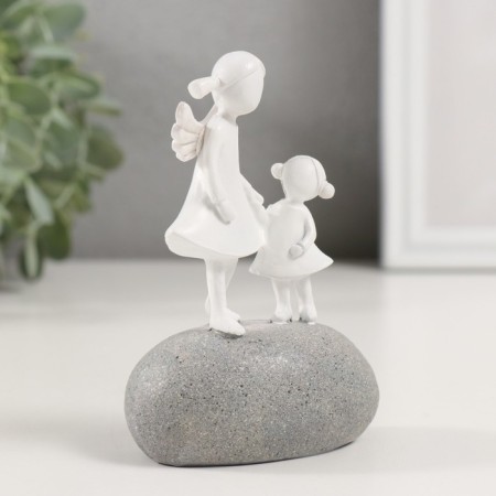 Souvenir Polystone "Mom-Angel with a daughter on a pebble" 7.4x4.5x10.5 cm-1