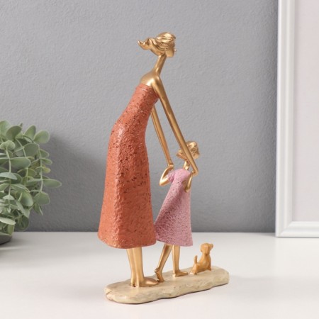 Polystone souvenir "Mom with daughter and dog" orange-pink 5x14x24 cm-1