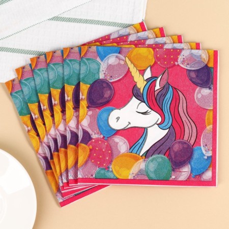 Paper napkins, 33x33 cm, 20 pieces, 3 strata, Minnie and unicorn-1