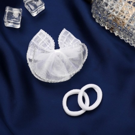Hair Set "Schoolgirl" (clamp 7 cm, 2 gum 3.5 cm) cage bow, white-1