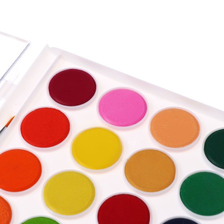 Watercolor paints 28 colors, round, dialing dials 28 mm, brush, plastic pencil case, calligrata top-4