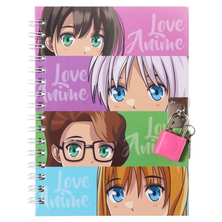A set of MAZARI "Anime", included: notebook (17.5 x 19.5 cm, 48 sheets in a cage, with a lock, 70g/m2), Blue Automatic Blue Automatic 0.7 mm Ballic-11