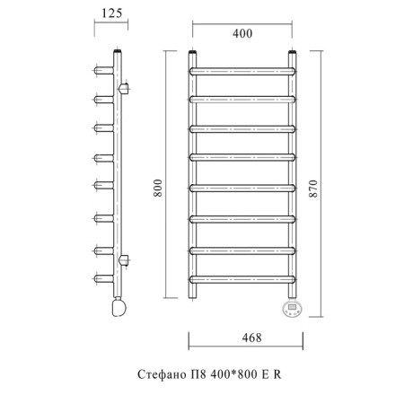 Domoterm electric heated towel rail "Stefano", 400 x 800 mm, 8 crossbars, right, chrome-3