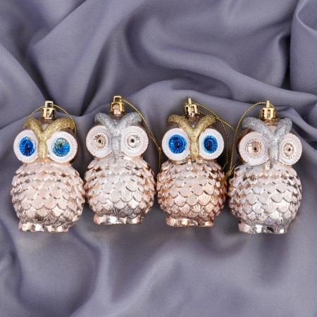 Christmas tree decoration "owls" (set 4 pcs) 7x4.5 cm
