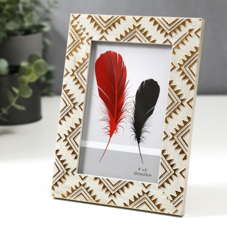 Photo frame plastic 10x15 cm "Golden Indian patterns on gray-beige" 18.5x13.8 cm-2
