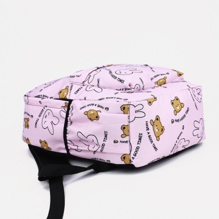 Youth backpack made of textiles, external pocket, pink color-2