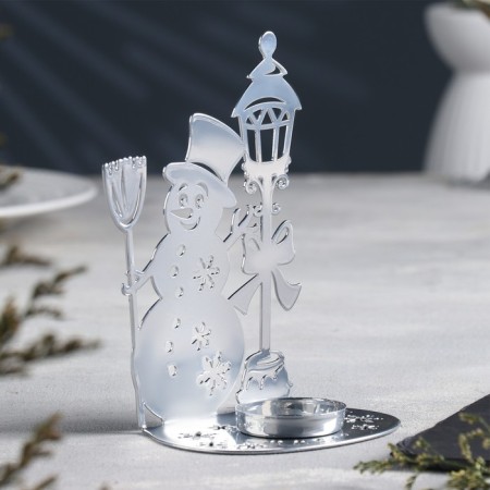 Snowman Snowman Metal for one candle, 7.5x10.7x15 cm, chrome