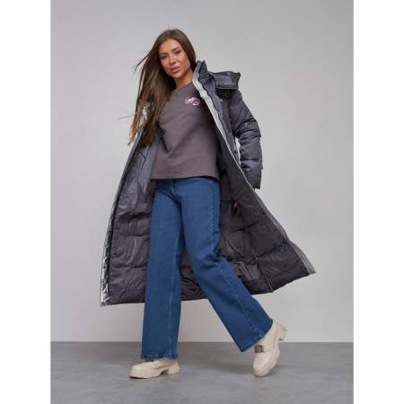 Coat insulated winter female, size 44, dark purple color-20