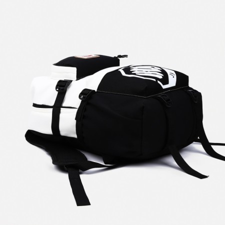 Youth backpack from textiles, 2 pockets, black/white color-2