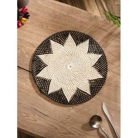 Rug-heading lane round rattan, 30x30x0.5 cm, black and white-1