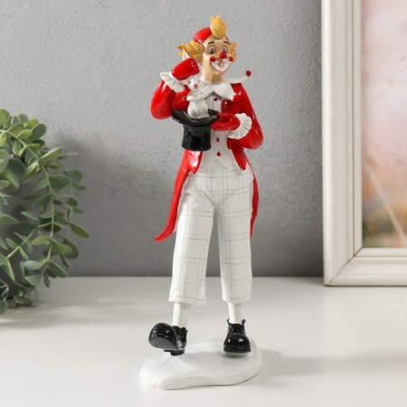 Souvenir Polystone "Clown takes out a rabbit from a hat" white-red 10.5x7.5x23.5 cm-3