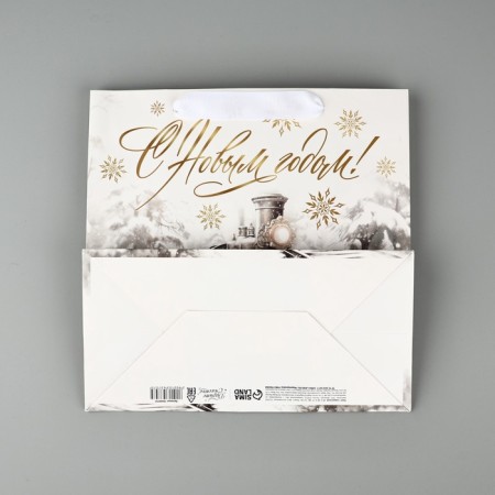 Package Gift New Year's laminated square "New Year's train", 22 x 22 x 11 cm, New Year-5