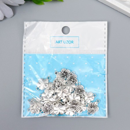 Connector for creativity Metal 2 Ears "forget -me -not" silver G081B807 1.7x1.1 cm-3