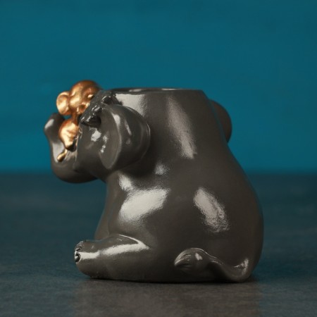 Figure pot "Elephant and Elephant" gray with bronze, 8cm-3