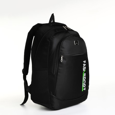 Youth backpack with a zipper, 4 pockets, black/green color-2