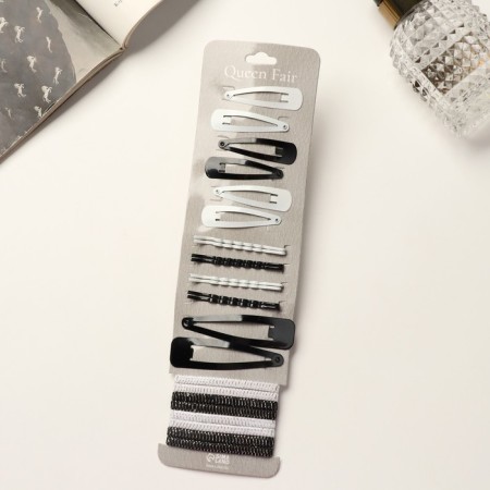 Hair set "Classic" (6 ST-4.5 cm, 8 ptot 6 cm, 2 stut 8.5 cm, 8 elastic bands) black and white-2