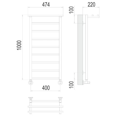 Water towel Terminus "Contour" P9, 400x800 mm, lower connection, chromium-2
