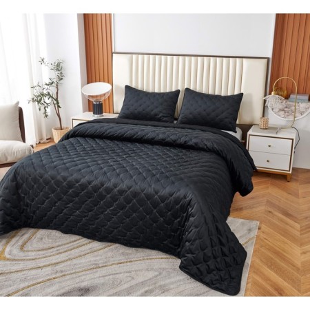 Kit: bedspread, pillowcase, size 240x260 cm, 50x70 cm - 2 pcs, black color-1