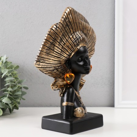 Souvenir Polystone Bust "African in the gel (headdress)" Gold 17x9x26 cm-1