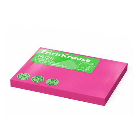 Block with a sticky edge paper 100x75 mm, Erichkrause "Neon", 100 pink sheets