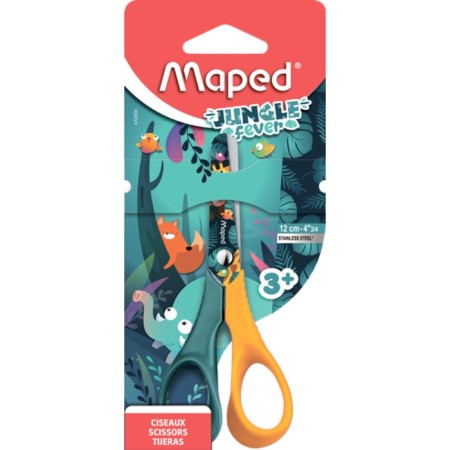 Baby scissors 12 cm Jungle Fever Vivo, ergonomic 3D rings, rounded blades, mix