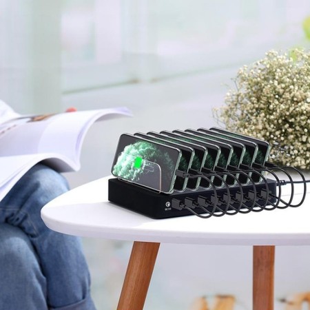 Charger station X6, 8 USB, 2.4 A, 96 W, with separate storage of devices, black