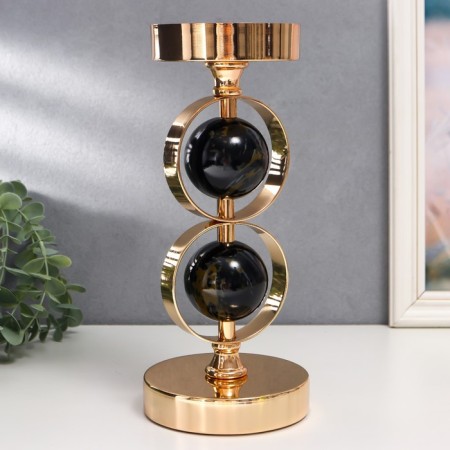 Summary Metal for 1 candle "Two black marble balls in the field" Gold 27x12x12 cm-1
