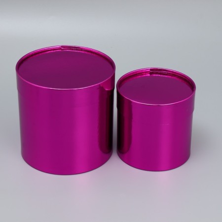 A set of boxes 2 in 1 round, gift packaging, “plain”, pink metallic, 12 x 12, 15 x 15 cm-2