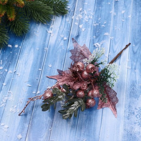 Decor "Winter admiration" berries of leaflet flower, 20 cm, pink