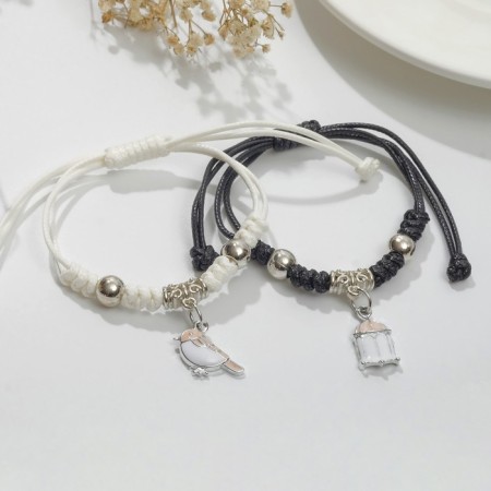 Bracelets "Demetrons" bird with a cage, black and white color, 7 cm-2