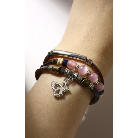 Bracelet Skin "mood" cat's eye, butterfly, brown color, d = 8 cm-2