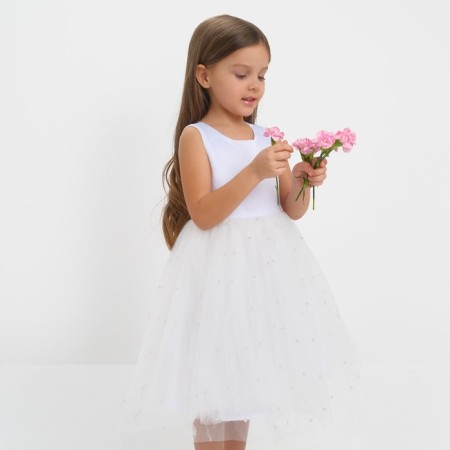 Children's dress with beads kaftan p. 34 (122-128 cm), white-11